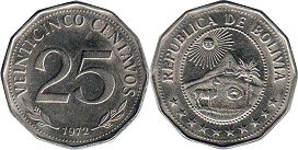 moneda Bolivia 25 centavos 1972