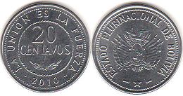 moneda Bolivia 20 centavos 2010