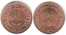 moneda Bolivia 10 centavos 2010