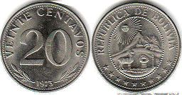 moneda Bolivia 20 centavos 1973