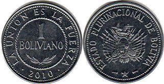 moneda Bolivia 1 boliviano 2010