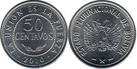 moneda Bolivia 50 centavos 2010