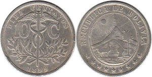 moneda Bolivia 10 centavos 1899