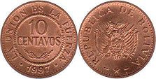 moneda Bolivia 10 centavos 1997