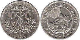 moneda Bolivia 10 centavos 1935