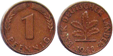 Moneda Alemania 1 Pfennig 1948