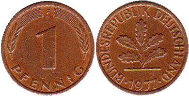 Moneda Alemania 1 Pfennig 1977