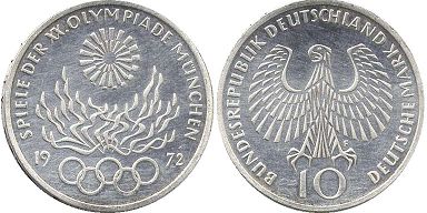 Moneda Alemania 10 mark 1972 Olympische