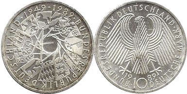 Moneda Alemania 10 mark 1989 40 aniversario de la República