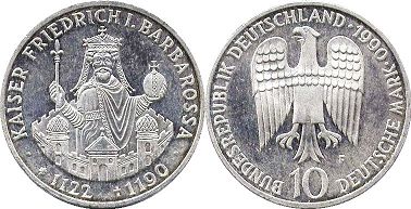 Moneda Alemania 10 mark 1990 Emperador Federico Barbarossa
