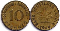 Moneda Alemania 10 Pfennig 1949