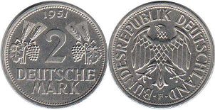 Moneda Alemania 2 mark 1951