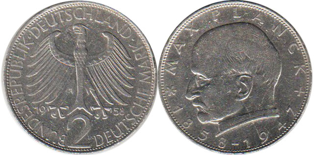 Moneda Alemania República Federal de Alemania (BRD) 2 mark 1958 Max Planck