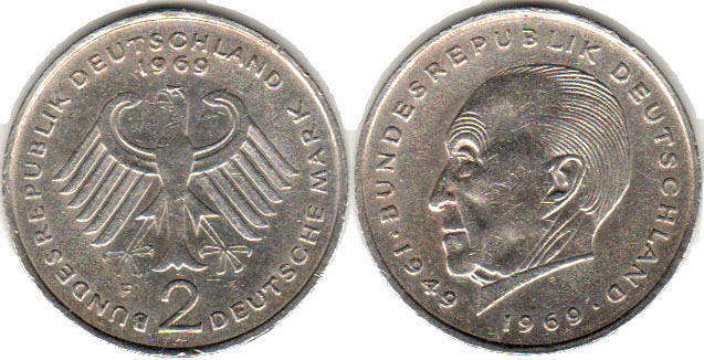 Moneda Alemania 2 mark 1969 Konrad Adenauer