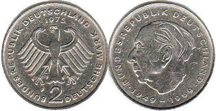 Moneda Alemania 2 mark 1975 Theodor Heuss