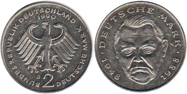 Moneda Alemania 2 mark 1990 Ludwig Erhard