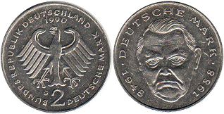 Moneda Alemania 2 mark 1990 Ludwig Erhard