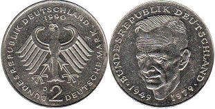 Moneda Alemania 2 mark 1990 Kurt Schumacher
