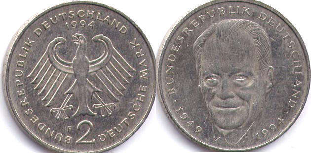 Moneda Alemania 2 mark 1994 Willy Brandt