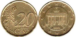 República Federal de Alemania Moneda 20 euro cent 2002