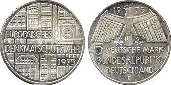 Moneda Alemania 5 mark 1975 Denkmalschutzjahr