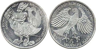 Moneda Alemania 5 mark 1976 Grimmelshausen