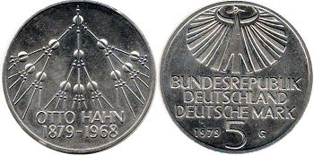 Moneda Alemania 5 mark 1979 Otto Hanh