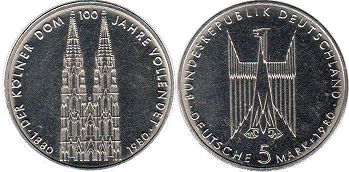 Moneda Alemania BDR 5 mark 1980 Kölner Dom