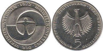 Moneda Alemania BDR 5 mark 1982 Umweltkonferenz der Vereinigten Staaten