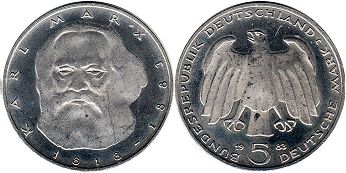 Moneda Alemania BDR 5 mark 1983 Karl Marx