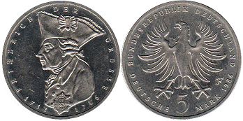 Moneda Alemania BDR 5 mark 1986 Federicos des Großen