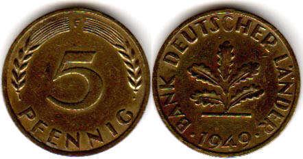 Moneda Alemania 5 Pfennig 1949