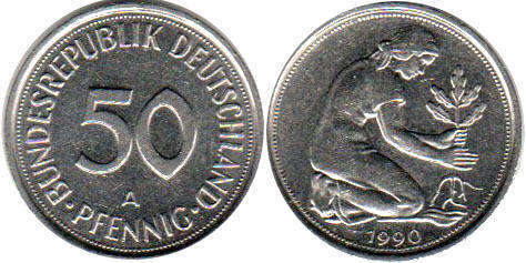 Moneda Alemania 50 Pfennig 1990