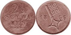 Moneda Bremen 2 1/2 schwaren 1866