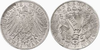 Moneda Bremen 2 mark 1904