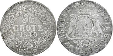 Moneda Bremen 36 grote 1840