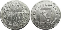 Moneda Bremen 6 grote 1857