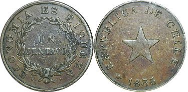 Chile moneda 1 centavo 1835