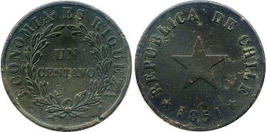Chile moneda 1 centavo 1851