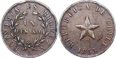 Chile moneda 1 centavo 1853