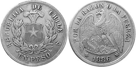 Chile moneda 1 peso 1886
