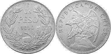 Chile moneda 1 peso 1910