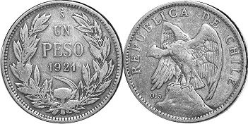 Chile moneda 1 peso 1921