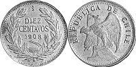 Chile moneda 10 centavos 1908