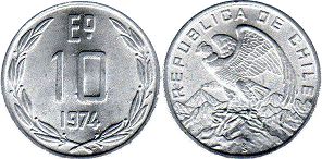 Chile moneda 10 escudos 1974