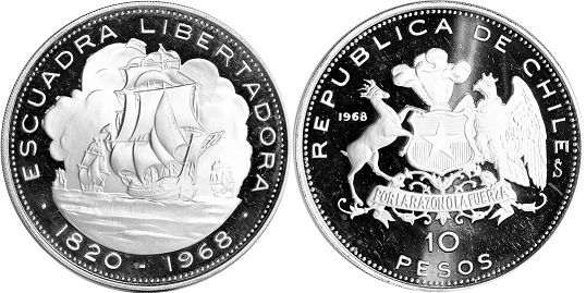 Chile moneda 10 pesos 1968