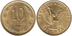 Chile moneda 10 pesos 1989