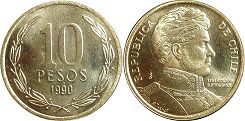 Chile moneda 10 pesos 1990