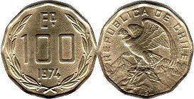 Chile moneda 100 escudos 1974