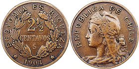 Chile coin 2 1/2 centavos 1904
